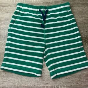 Mini Boden, Green Stripped Terry Cloth Shorts Size 5 Years